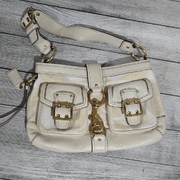 Coach Handbags - Rare Vintage Coach Cream and Gold Shoulder Bag